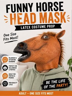 Funny Brown Horse Head Mask Latex Costume Prop – Adult One Size